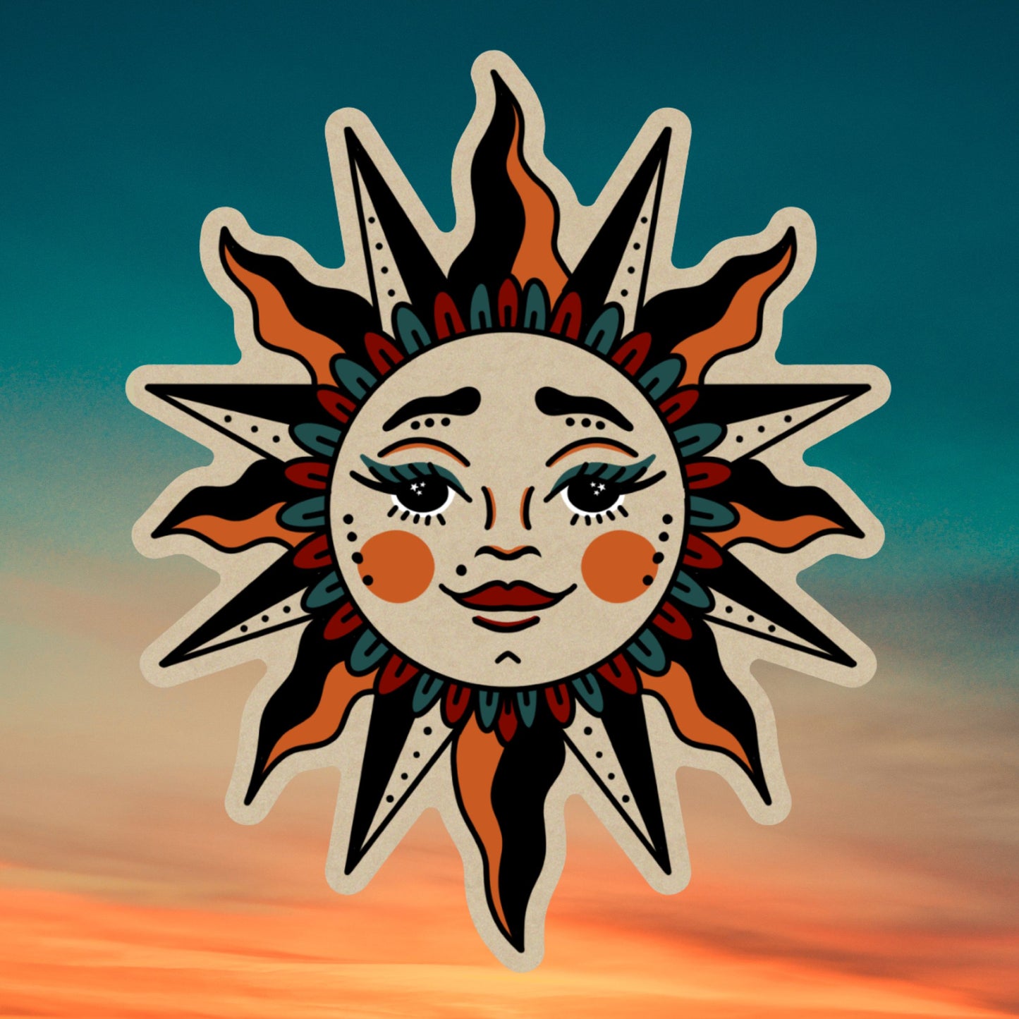 Traditional Sun + Matte Sticker