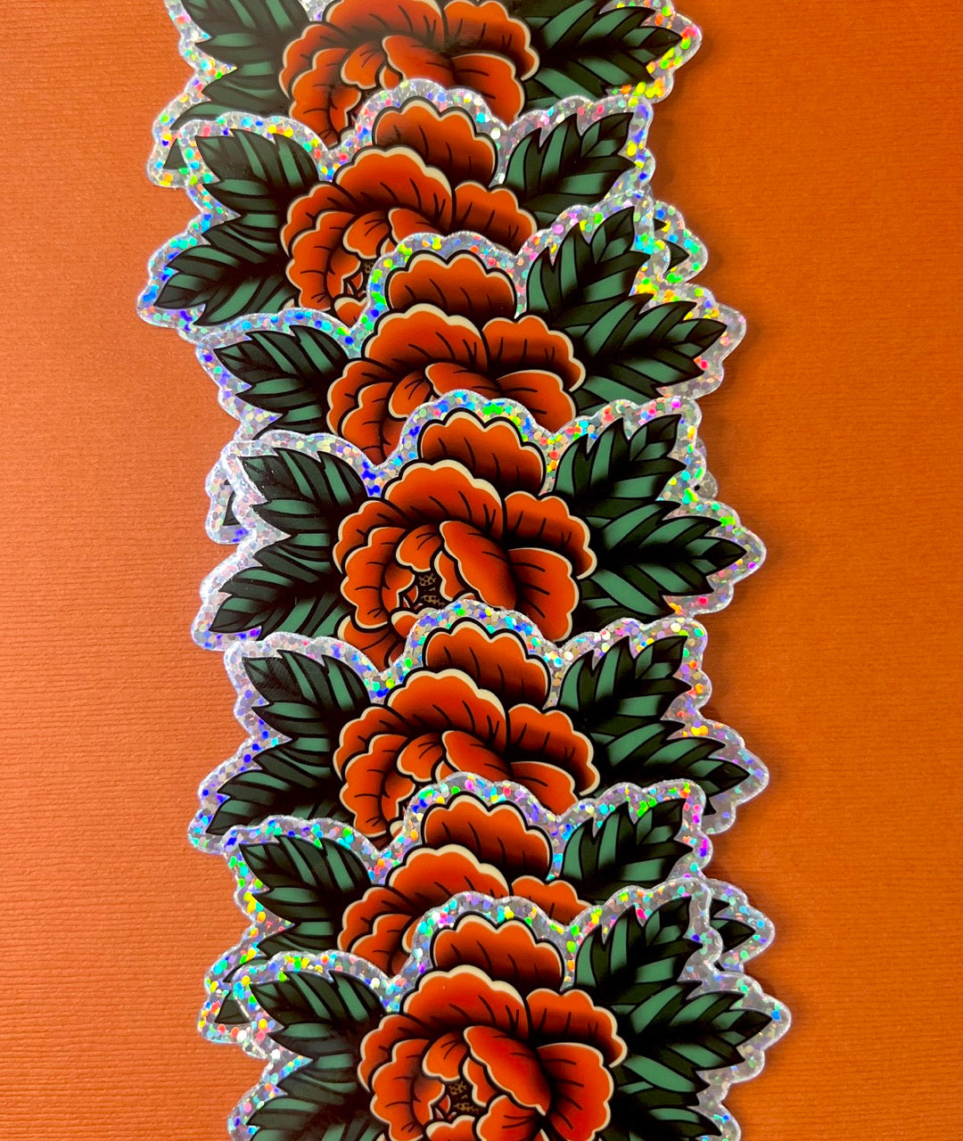 Traditional Peony + Glitter Sticker