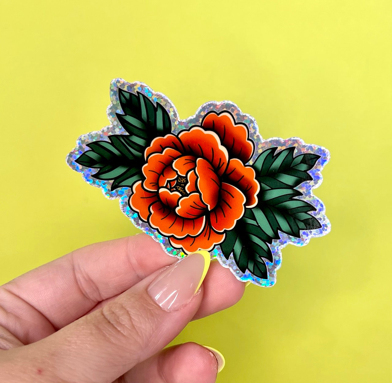 Traditional Peony + Glitter Sticker
