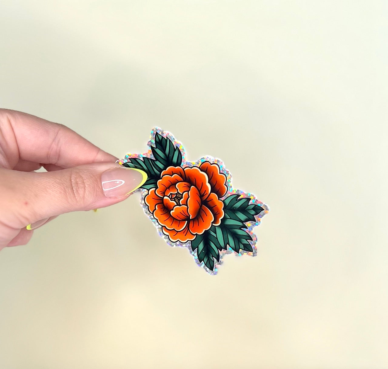 Traditional Peony + Glitter Sticker