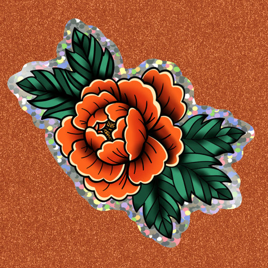 Traditional Peony + Glitter Sticker