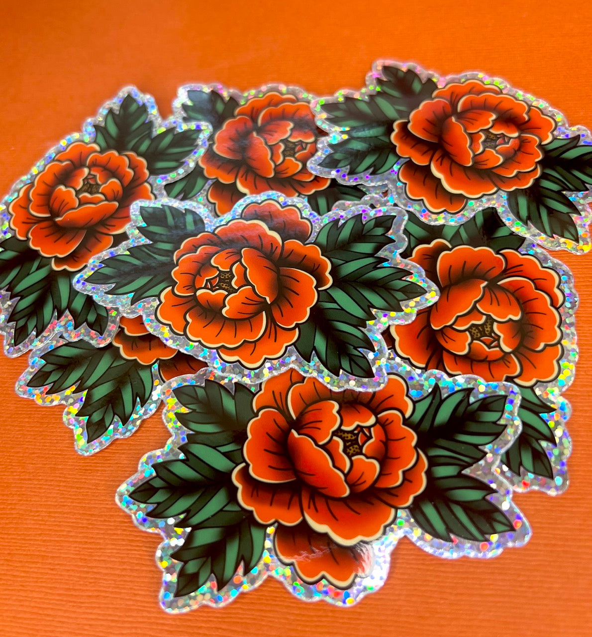 Traditional Peony Glitter Sticker