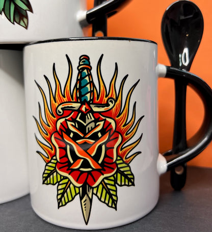 Traditional Dagger Rose Tattoo Flash Classic Mug