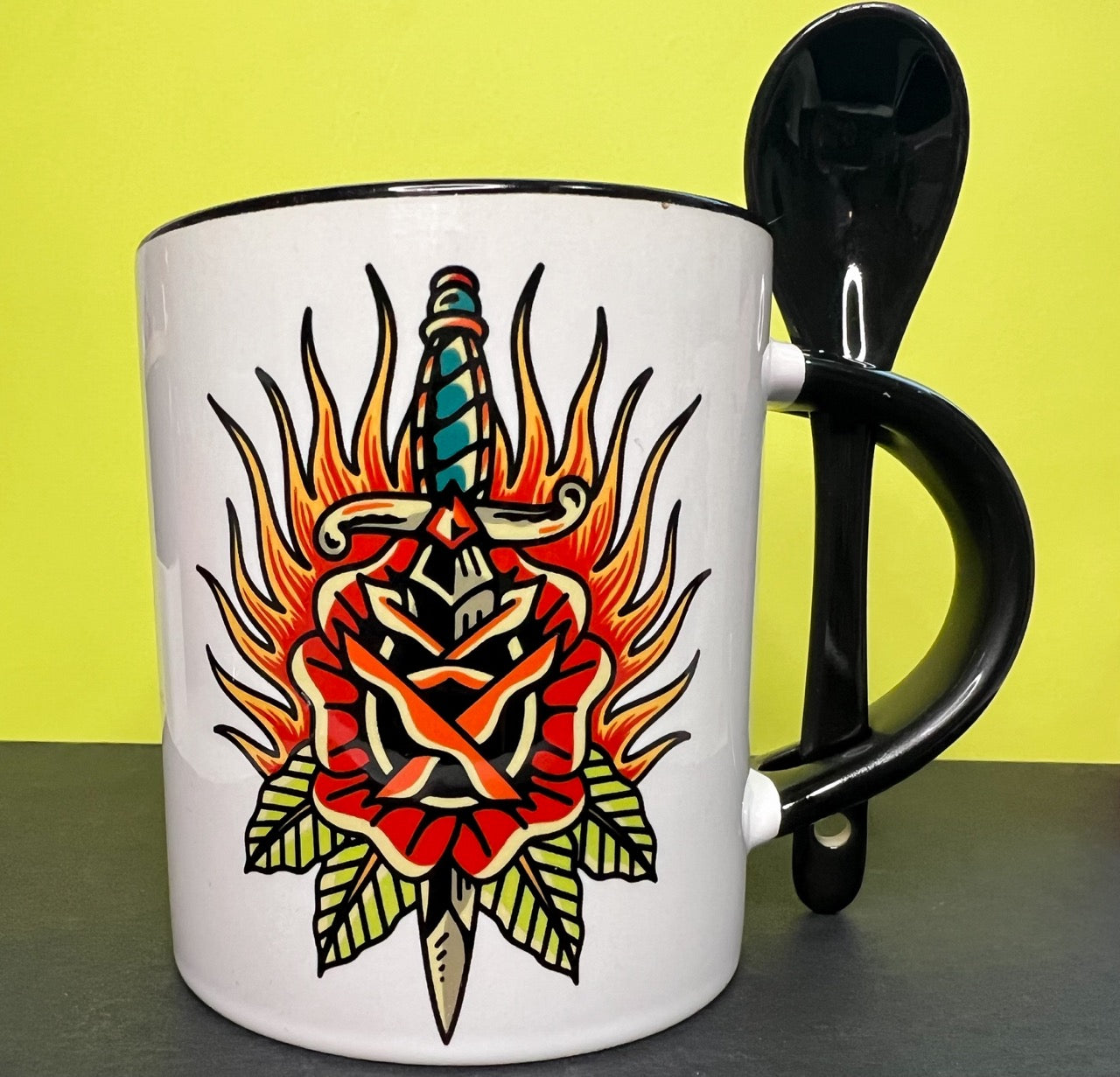 Traditional Dagger Rose Tattoo Flash Classic Mug