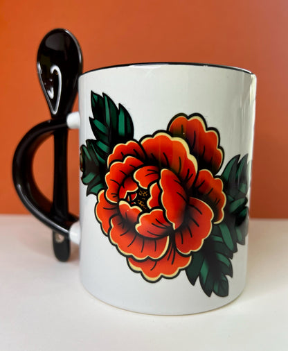 Traditional Peony Tattoo Flash Classic Mug