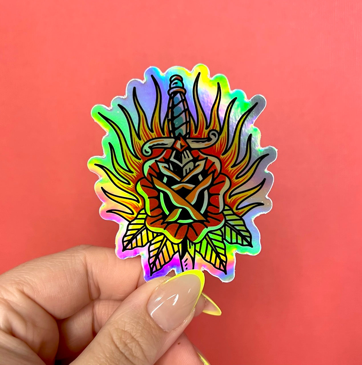 Dagger Rose Holographic Sticker