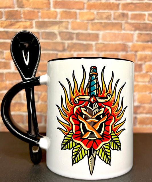 Traditional Dagger Rose Tattoo Flash Classic Mug