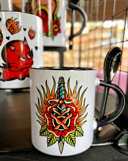 Traditional Dagger Rose Tattoo Flash Classic Mug