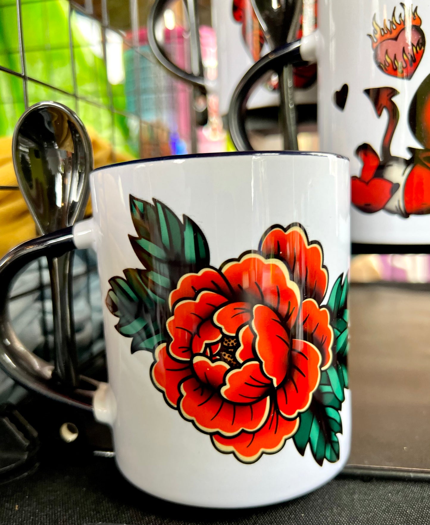 Traditional Peony Tattoo Flash Classic Mug