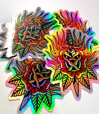 Dagger Rose Holographic Sticker