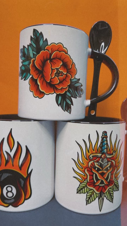 Traditional Peony Tattoo Flash Classic Mug