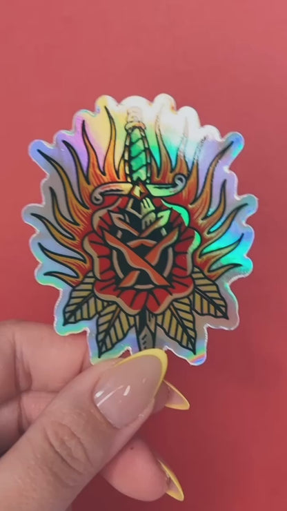 Dagger Rose Holographic Sticker